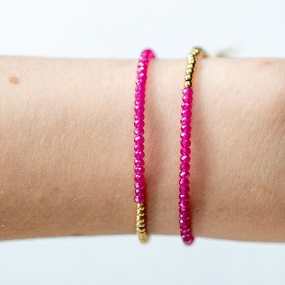 Ruby Beaded Bracelet Waterproof Gold Fun Color Pop Bracelet Stacking Bracelet